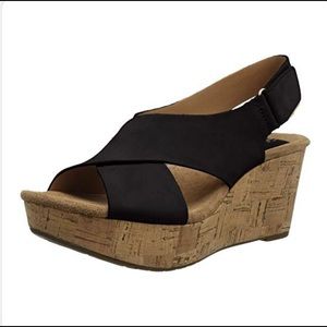 Clarks Caslynn Shae Black Suede Wedges Size 10 W